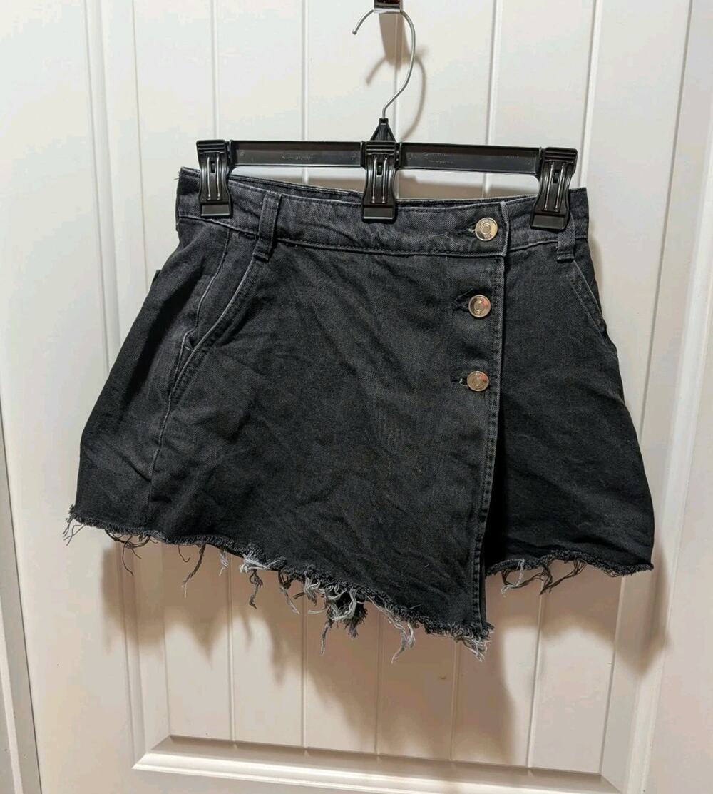 Zara Crossover Wrap Denim Black Skort Women's Size XS